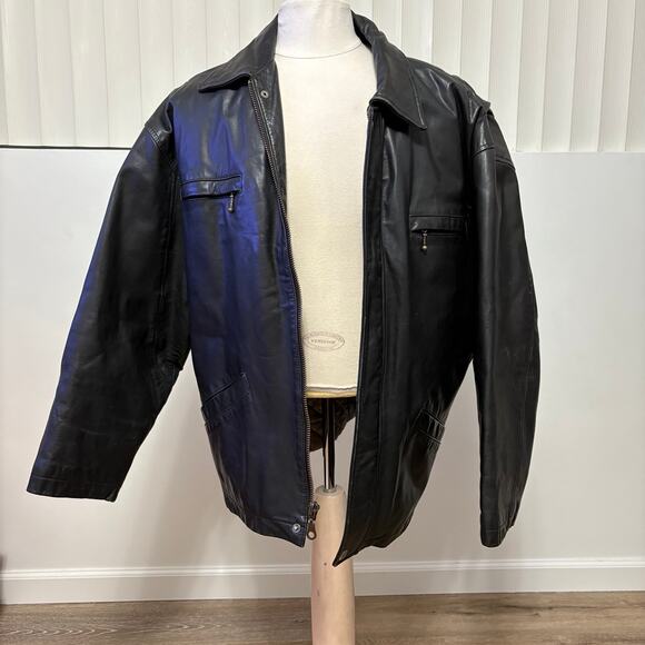 Vintage Jules Black Leather Full-Zip Motorcycle Biker Men's Jacket Large - Picture 1 of 11